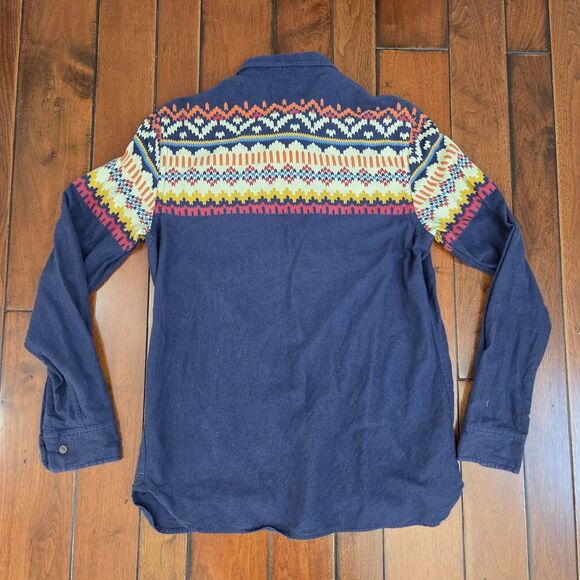 STAPLEFORD Button Up Shirt Men's M Navy Blue Southwestern Aztec Long Sleeve - Picture 2 of 10